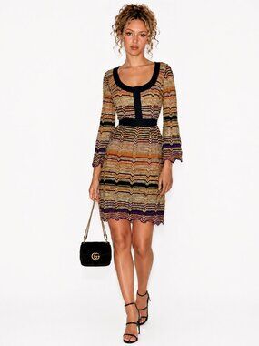 Vintage Y2K M Missoni Knit Wrap Dress XS 2 Chevron Striped Mini Arsty Retro Wool